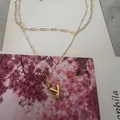Gold double-layer initial necklace featuring a 3D letter Y pendant on dainty bead chains - Letter Y (20240329（3-6-10）)
