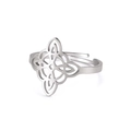 Anillo de nudo de bruja de doble capa en acero inoxidable, banda abierta plateada ajustable - Color Acero