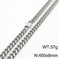 Silver stainless steel Cuban link necklace with lobster clasp, 8mm width, 45cm length - 8mm x 450mm