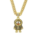 Collana hip hop dorata con ciondolo a cartone animato su catena cubana con zirconi - Oro (con catena cubana da 50 cm)