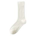Classic cream white mid-calf socks with vertical rib knit texture and soft elastic cuffs - One Size / White