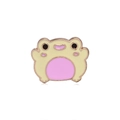 Cute yellow frog enamel pin with pink accents and golden alloy frame for clothes decoration - Yellow Sitting Frog Brooch C1893-3