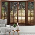 Tapiz de pared bosque natural con vista de ventana 3D y olivos para decoración - 150x130cm / Patrón 2 (Olivo)