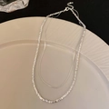 Minimalist double-layered silver necklace with square beads on a ceramic plate - Silver Crushed Silver Double Layer Necklace (20#)
