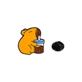 Cute capybara enamel pin featuring a capybara drinking bubble tea on white background - Drinking Boba Tea