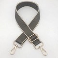 Adjustable 3.8cm grey and white woven shoulder strap with gold metal hooks for handbags - Dark Grey with Beige Edge / Silver Hardware