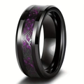Polished black tungsten ring for men featuring purple inlay and Celtic knot patterns - Black Plated Purple Black Dragon