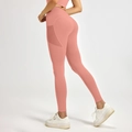 High waist coral pink yoga leggings with mesh side pockets and butt lifting design - S / Peach Pink