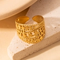 Golden titanium steel open ring with textured multi-layered discs and beaded edge finish - Gold 111