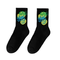 Black crew socks with colorful 'NICE' and 'HAPPY' text and yellow smiley faces - One Size (Plus Size) / NICE HAPPY Smiley / Black No.20