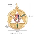Gold-plated Hamsa Hand circle pendant with colorful zircon stones measuring 19mm in width - Colorful Hollow Hamsa Hand Style (M184573K2)