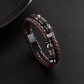 Men's double-layered dark brown braided leather bracelet with magnetic steel clasp - Brown Leather Black Clasp