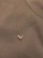 Minimalist S925 silver 14K gold plated V-shaped pearl necklace with sparkling zircon - Total length 45cm adjustable / Gold