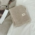 Soft beige wool blend knit scarf featuring a minimalist egg logo tag for winter warmth - egg Series / Beige