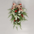 Christmas teardrop swag with pine cones berries and vintage truck bow decoration - Rabbit Ear Leaf & Cypress Leaf Teardrop Swag