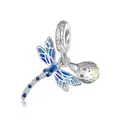 Colgante libélula plata S925 con alas azules y cuenta de cristal colgante - SCC2597 Libélula de Cristal