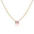 Gold plated tennis necklace with pink square zircon pendant and sparkling round stones - 18K Gold / Pink Square Gold