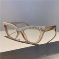 Amber cat-eye sunglasses with hand-set rhinestones and a vintage fashion design - Plain Lens / Tea Frame Clear Lens