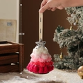 Pink and red gradient plush ball Christmas tree hanging decoration with wood base - Charm / Cranberry Red
