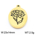 Pendentif ovale fleur d'œillet en acier doré avec marquage de taille 23x14mm - Style Œillet (KLJ8077-Z)