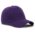 Detail view of a purple twill cotton baseball cap showing 6-panel crown and curved brim - Purple