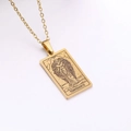 Gold rectangular Tarot Temperance necklace with engraved angel on a fine O-chain - Temperance