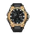 Rugged dual-display digital sport watch with black rubber strap and gold bezel finish - Rose Gold
