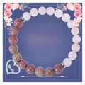Bracelet en pierre zèbre rose avec pendentif cœur sur carte To My Best Mom - Rhodochrosite + Quartz Rose