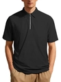 Polo de hombre negro de punto gofrado con cremallera media y manga corta de corte slim - S / Negro