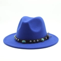 Close-up of blue wool felt fedora with turquoise and silver studded leather belt band - M (56-58cm) / Blue