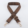 Adjustable crossbody strap with brown geometric wave embroidery and gold metal hooks - Light Gold Buckle / Brown