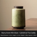 Green kiln glaze ceramic tea canister with wooden lid, 240ml capacity, 11.3cm height - Starry Emerald Green Tall Style