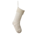 Calza di Natale classica in maglia a trecce color crema con passante per appenderla - Avorio