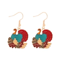 Detailed close-up of colorful enamel turkey earrings with polished gold-tone metal finish - Enamel Turkey-1