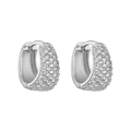Macro shot of silver pavé hoop earrings with shimmering cubic zirconia in high detail - 1 Pair / Platinum Oval Narrow