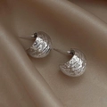 Silver 925 pin geometric hammered C-shape stud earrings with textured finish - Silver Hammered C-shape Stud (E001)
