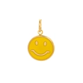 Minimalist yellow smiley face enamel pendant in golden metal circle for DIY jewelry making - Smiley Face