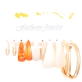 Chic earring set featuring golden hoops and amber-textured resin teardrops - 4 Pairs Set - Amber Droplet (5570)