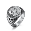 Anillo de sello vintage del Imperio Romano César en acero inoxidable con laurel grabado - Talla 7 / Color Acero