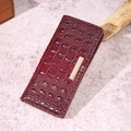 Burgundy faux crocodile leather wallet with golden hardware for women in long fold style - Grape Red