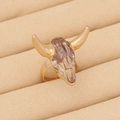 Macro shot of bohemian golden bull head ring with iridescent inlay on a velvet tray - Gold Iridescent Bull Head (7#)