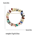 Golden round wreath brooch with multi-colored crystals and pearls, 5cm diameter - Multi-color (MM-BR-1785-MX)