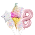 Kit de ballons d'anniversaire thème glace et donut avec chiffre 8 rose et confettis - Glace Numéro 8