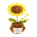 Handmade crochet sunflower plant in pot with emotional support card and cute smile - Smiling Sunflower Daisy Potted