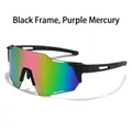 Lunettes de sport cyclisme avec monture noire mate et verres miroirs violets - Monture Noire Verres Miroir Violet