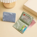Slim bifold wallet with denim texture in misty blue and light green colors - Blue Card Pack