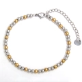 Adjustable two-tone stainless steel beaded bracelet with heart tag in gold and silver - 4mm / Two-tone Gold Silver