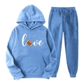 Survêtement rugby en polaire bleu roi avec imprimé LOVE et jogging à cordon - S(L) / Haut Et Bas / Bleu Clair 7 (LOVE+Football)