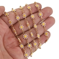 Golden DIY jewelry chain featuring white daisy flowers and yellow center charms - Style B Gold Base White