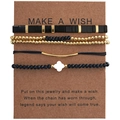 Vierteiliges Perlenarmband-Set in Schwarz-Gold mit Kleeblatt-Wunschkarte für Damen - 4-Teiliges Set Mit Wunschkarte (JS-S25112503A-P)